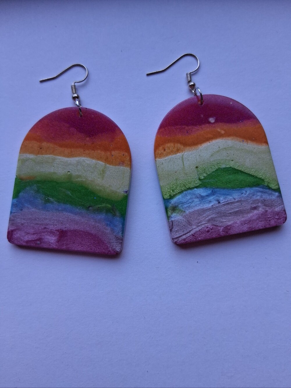 Hand Crafted Rainbow Layered Arch Earrings - Purple, Orange, Green, Blue, Pink